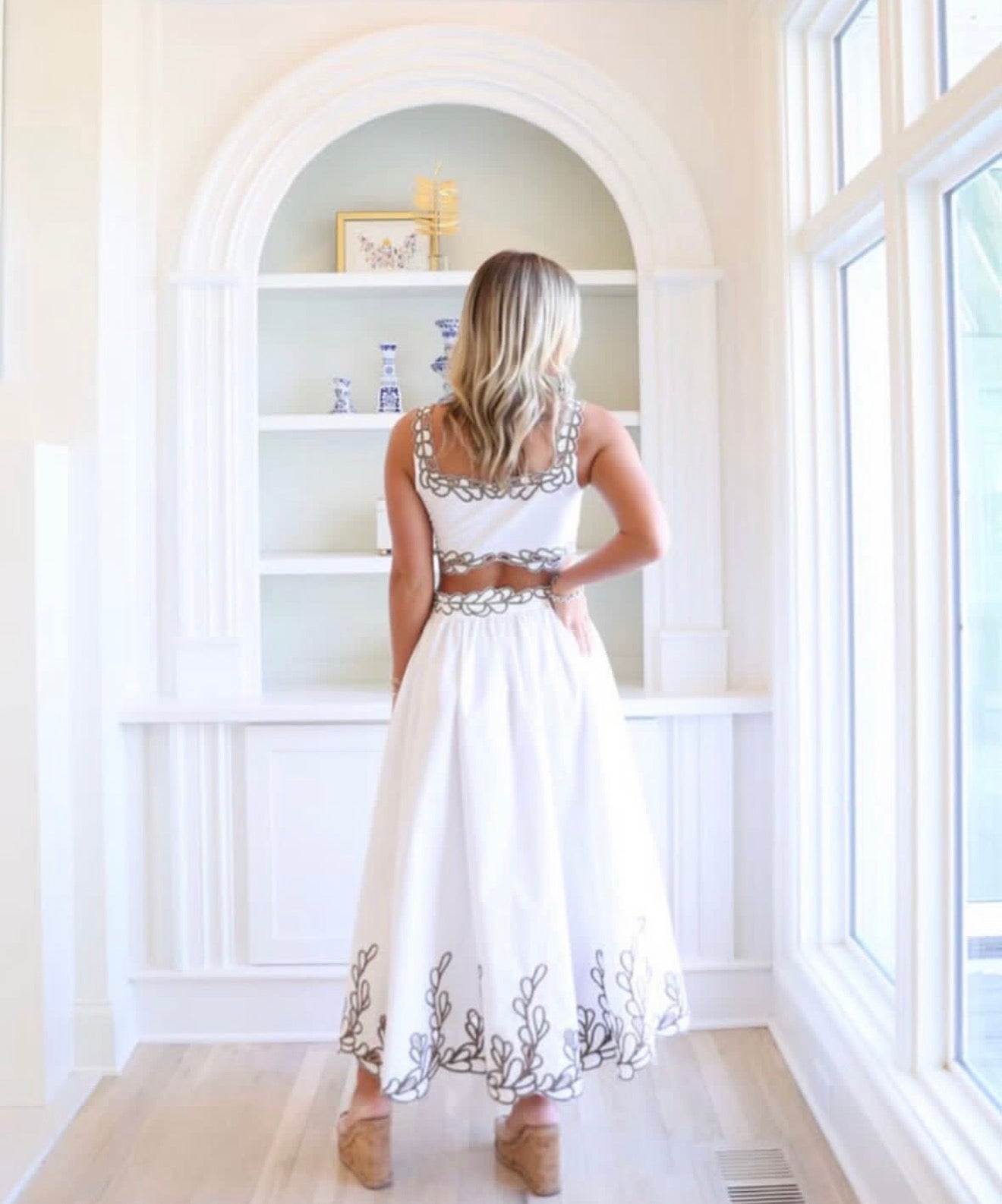 Scalloped Vine Embroidered Two‑Piece Set