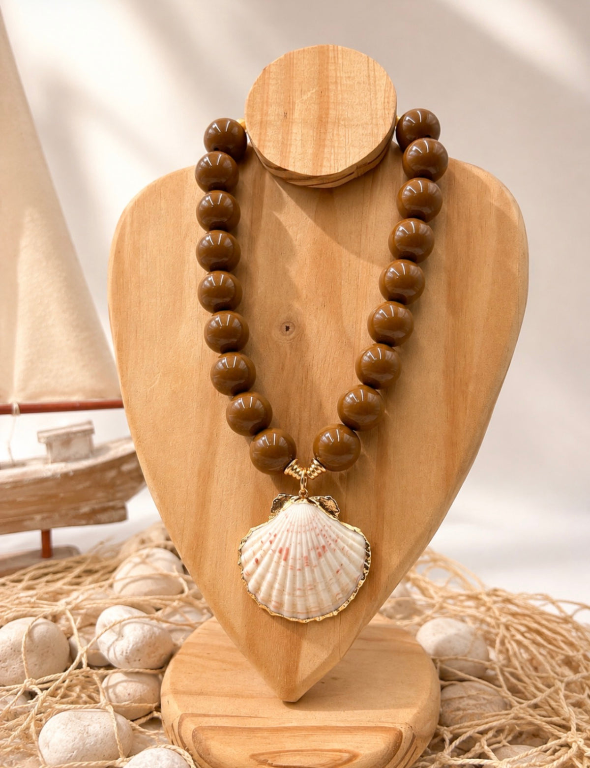 Terracotta Coastal Shell Statement Necklace