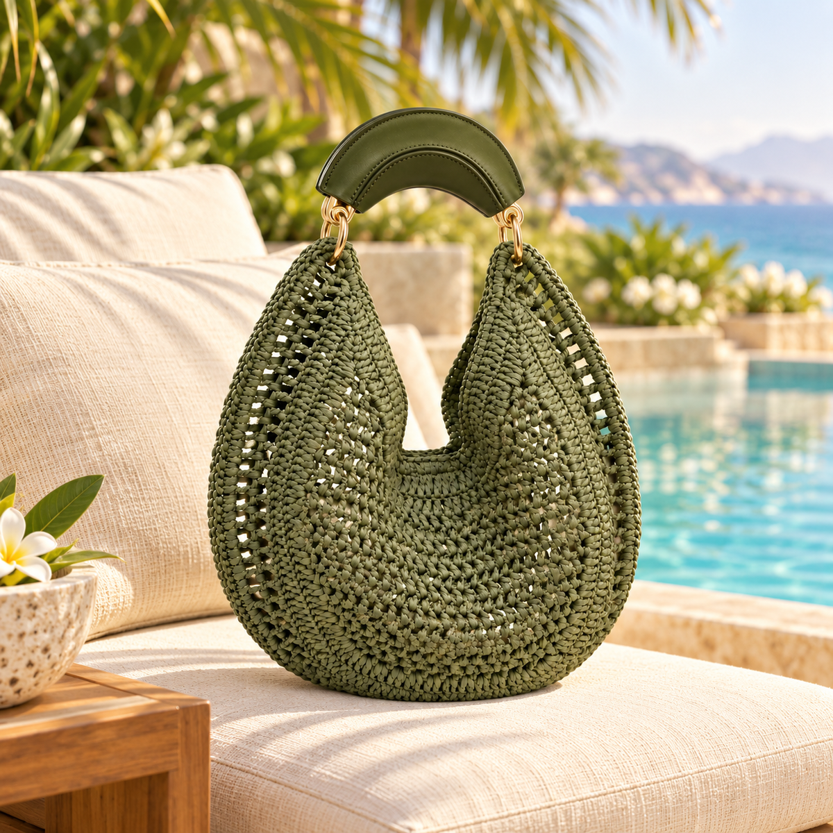 Olive Green Crochet Hobo Bag