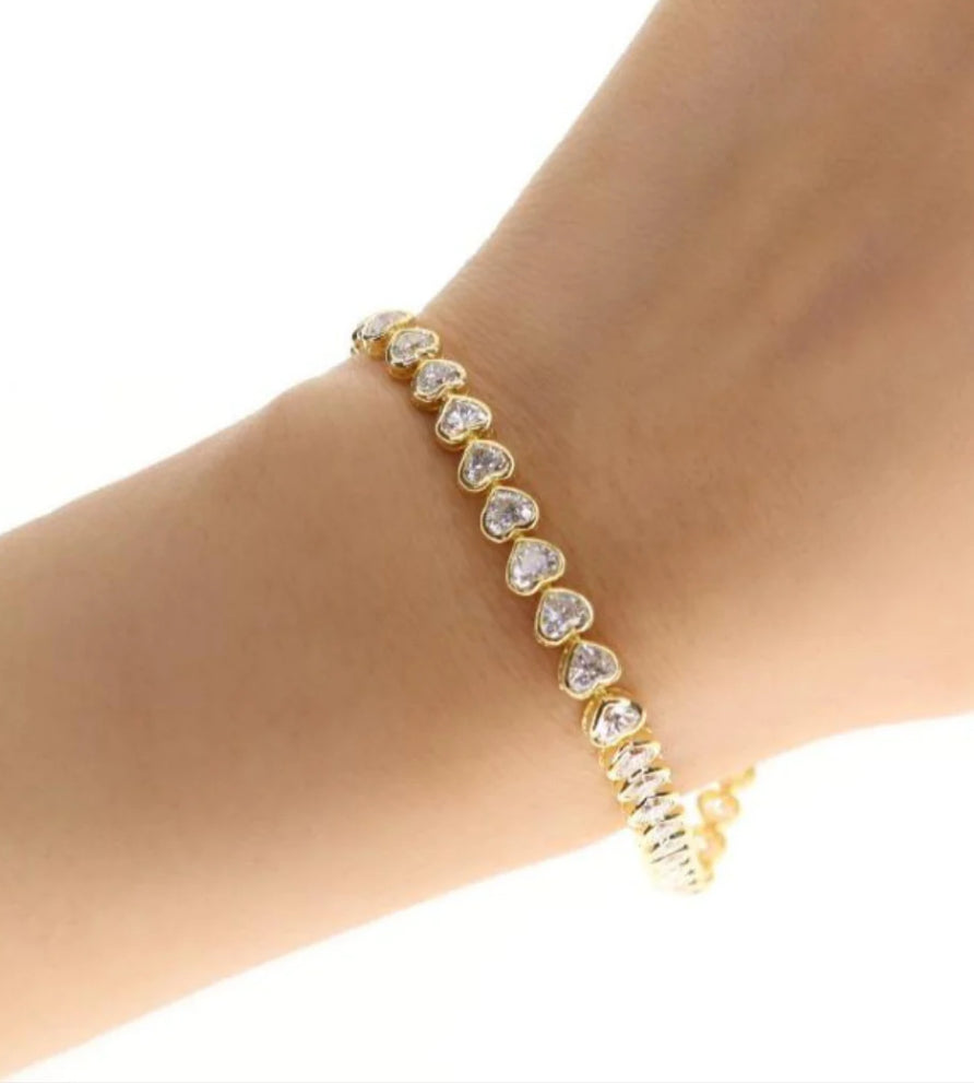 CZ tennis bracelet Heart Shaped Diamond  Bracelet