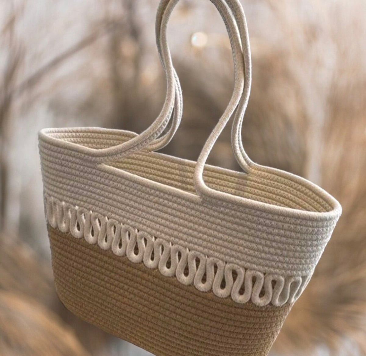 Ivory Coastal Woven Tote Bag