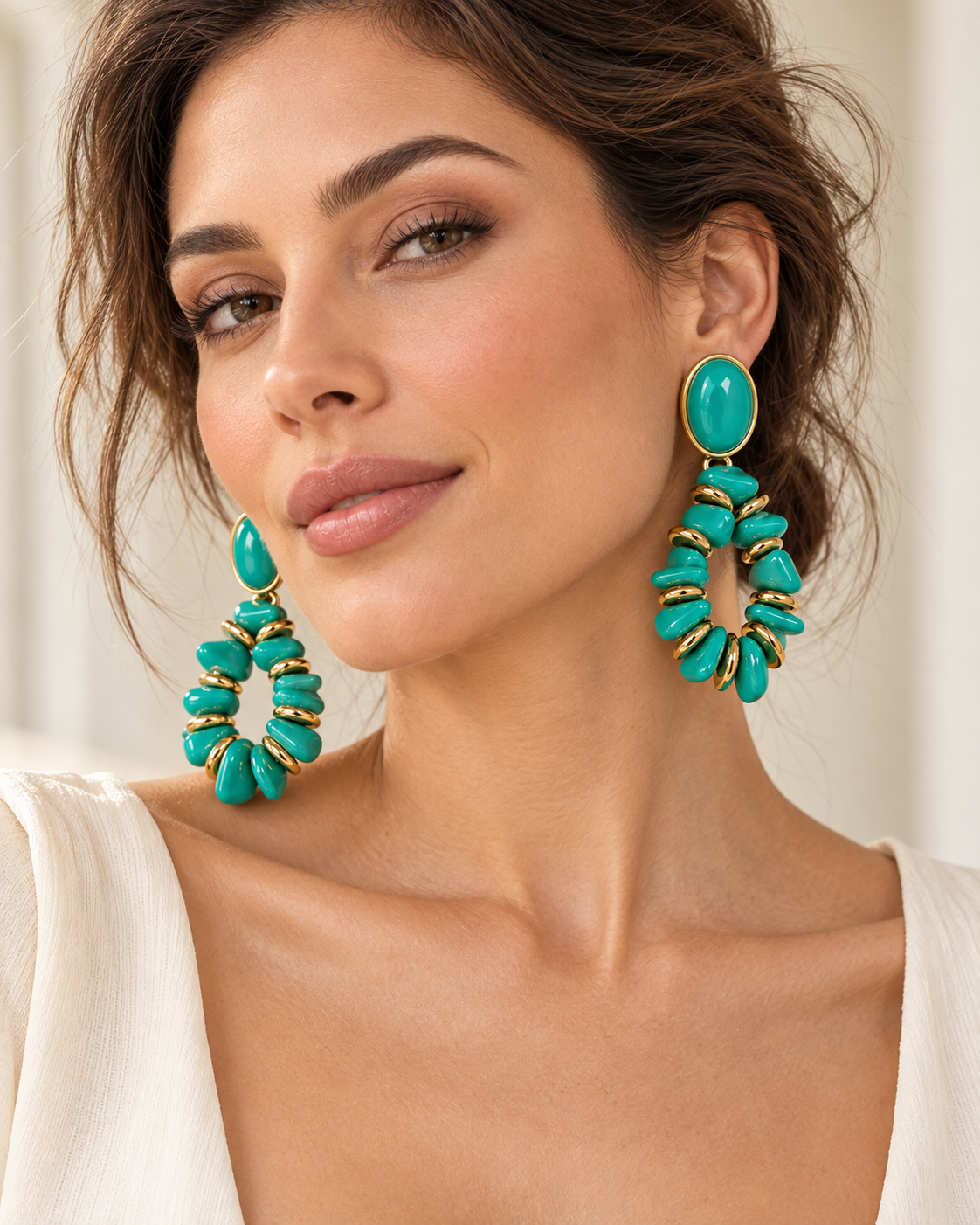 Turquoise & Gold-Tone Statement Drop Earrings