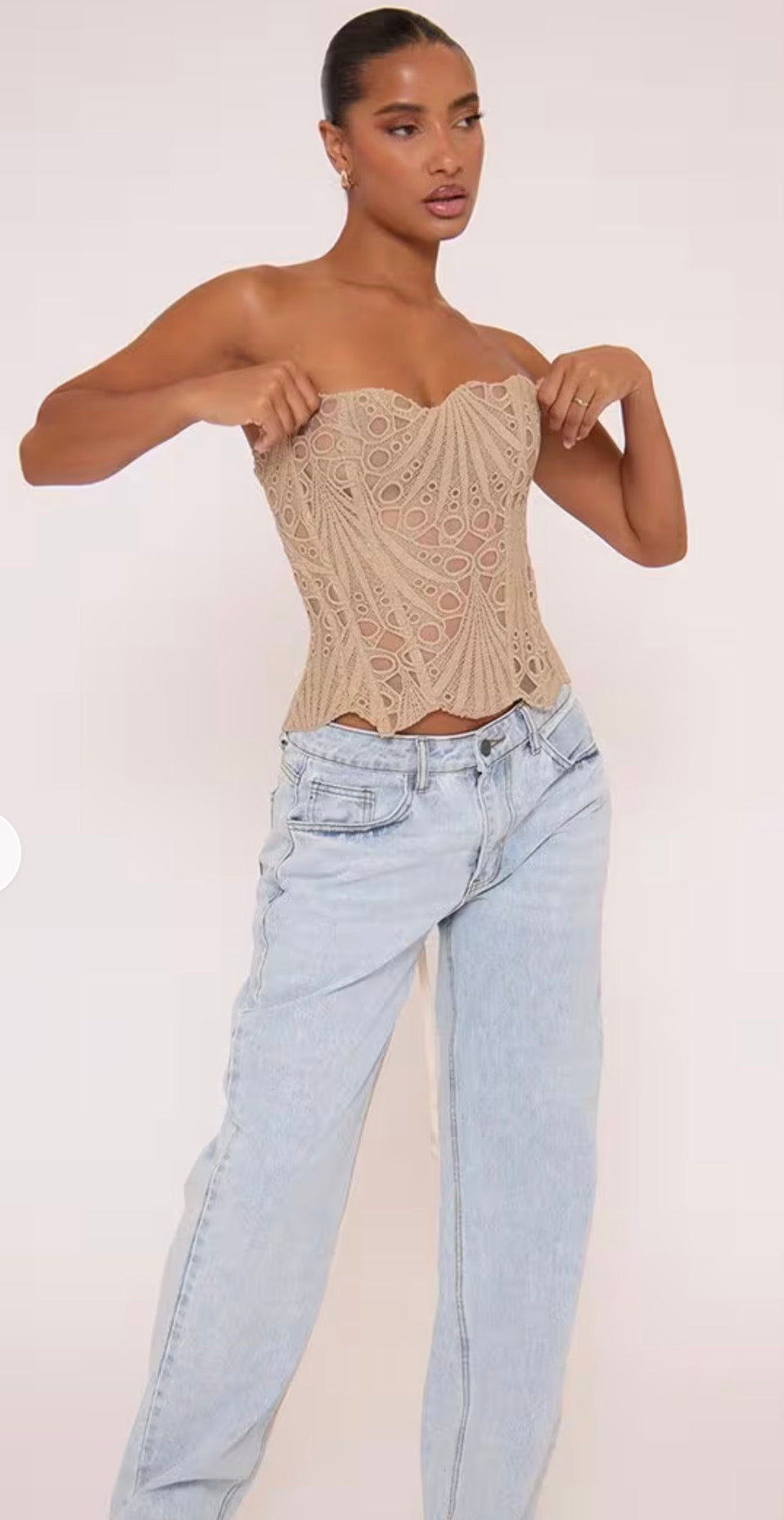 Bandeau Stretch Corset Top In Khaki Lace