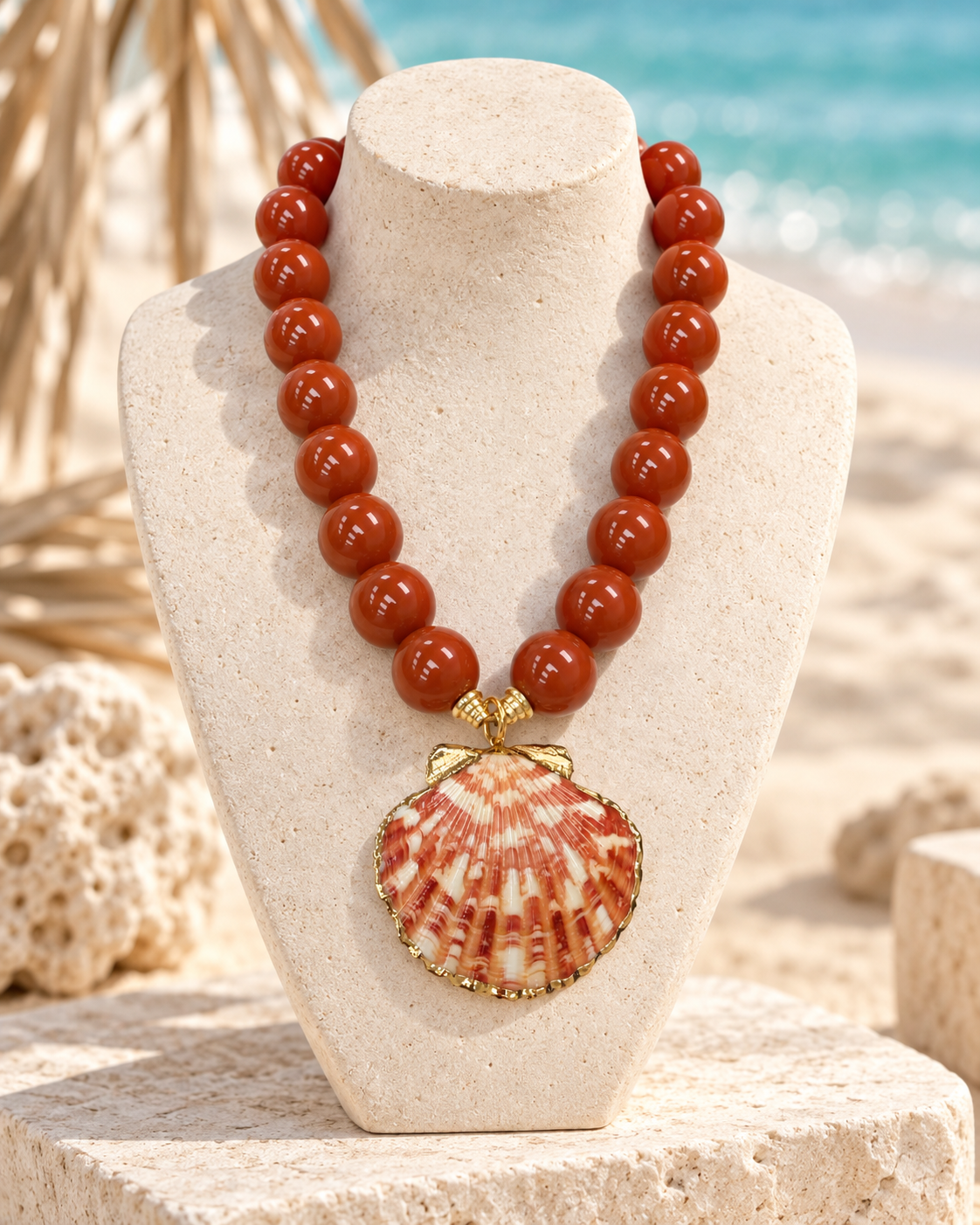 Terracotta Coastal Shell Statement Necklace