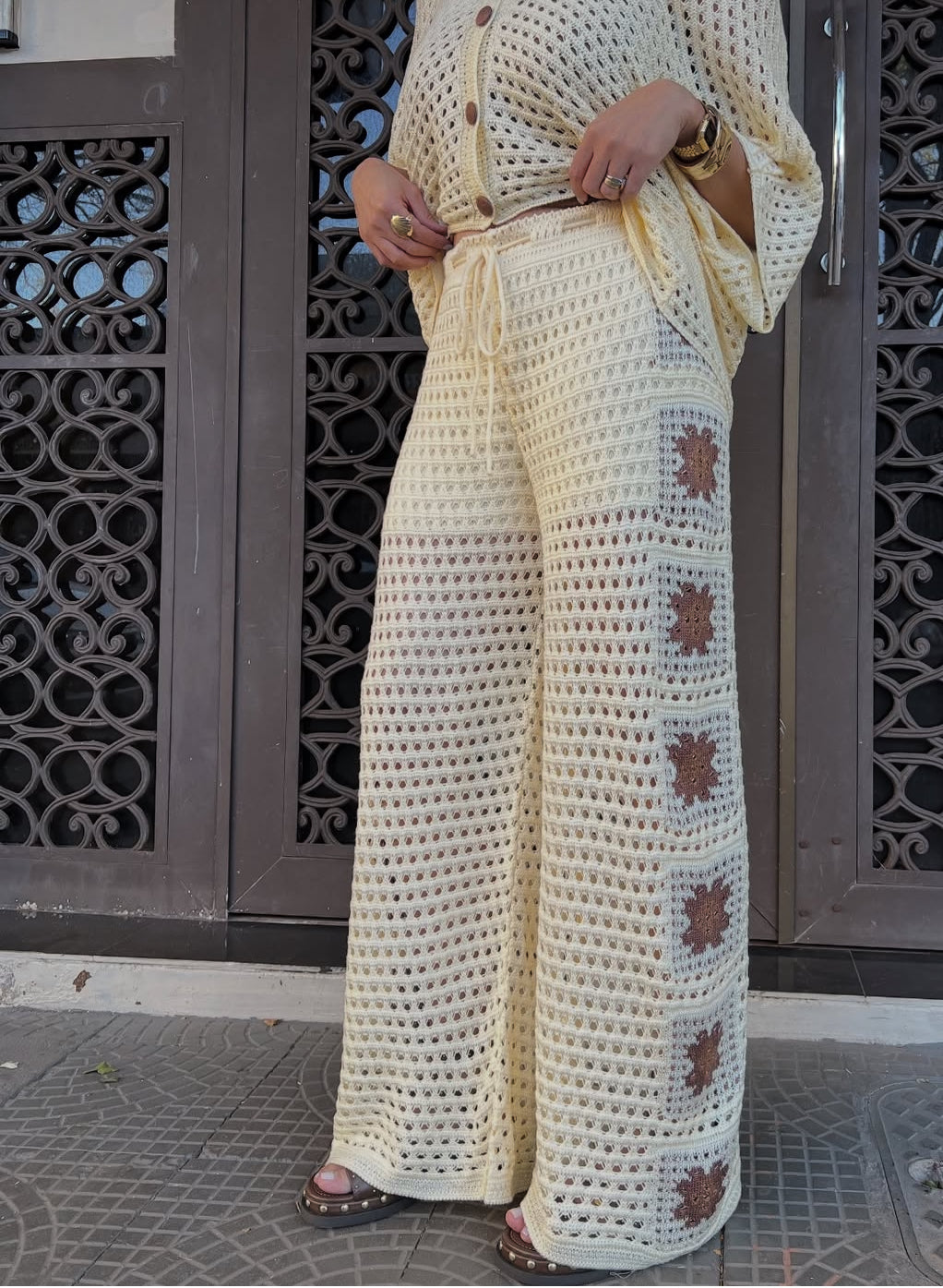 FLOWER KNITTED PANTS SET