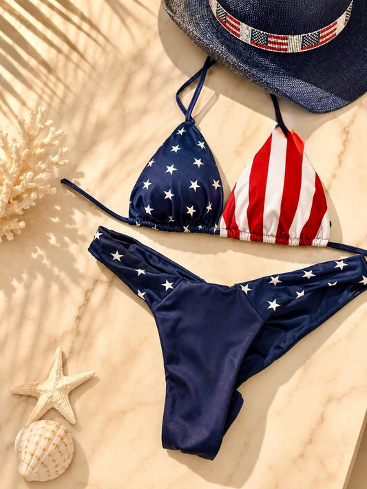 USA Flag High Cut Bikini Set