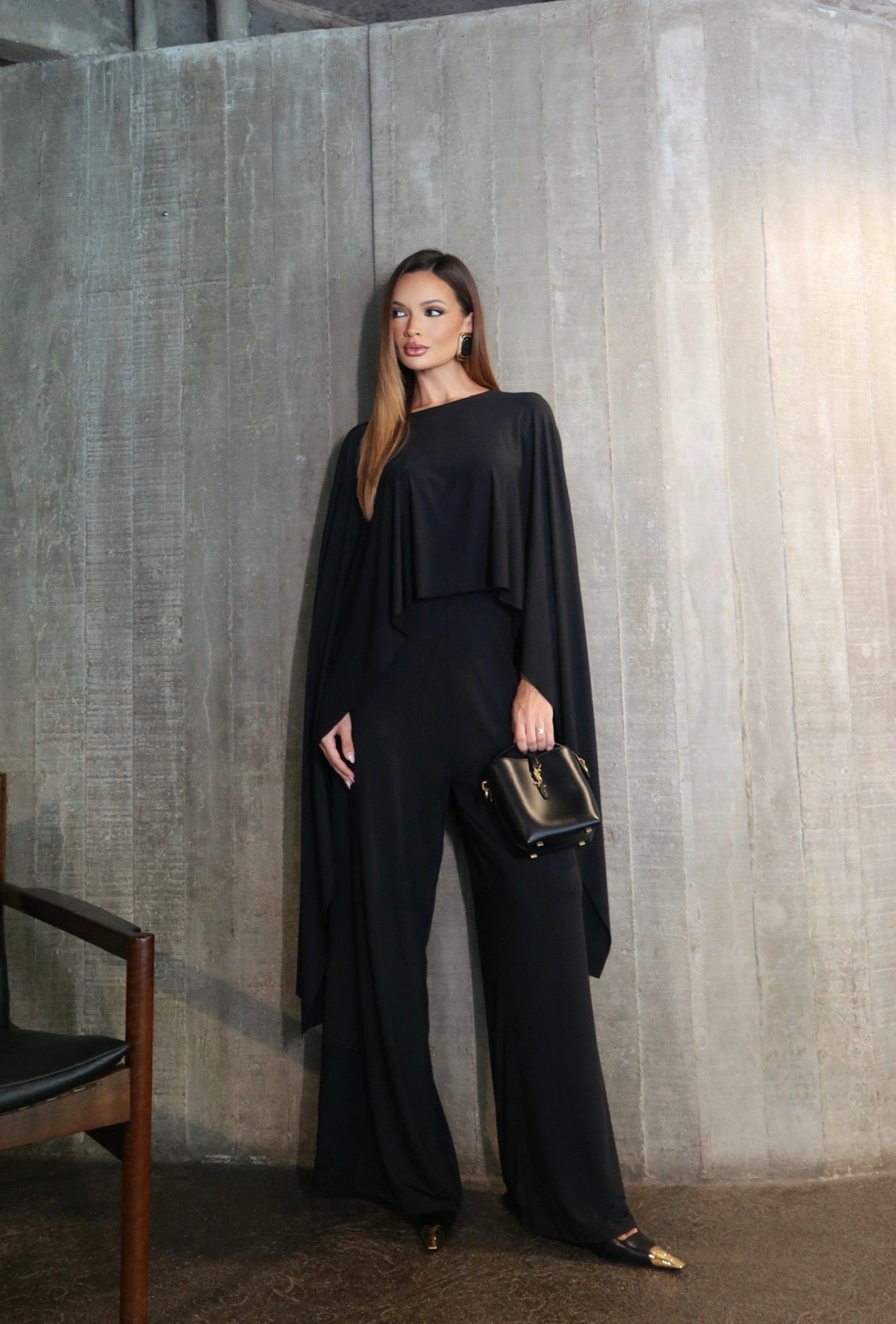 Wide-Leg Jumpsuit & Cape Top Set - Alexandra