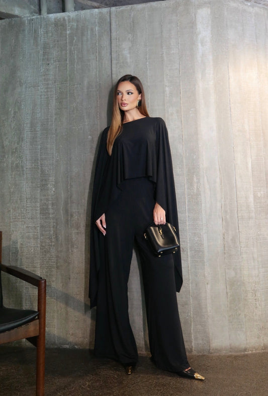 Wide-Leg Jumpsuit & Cape Top Set - Alexandra
