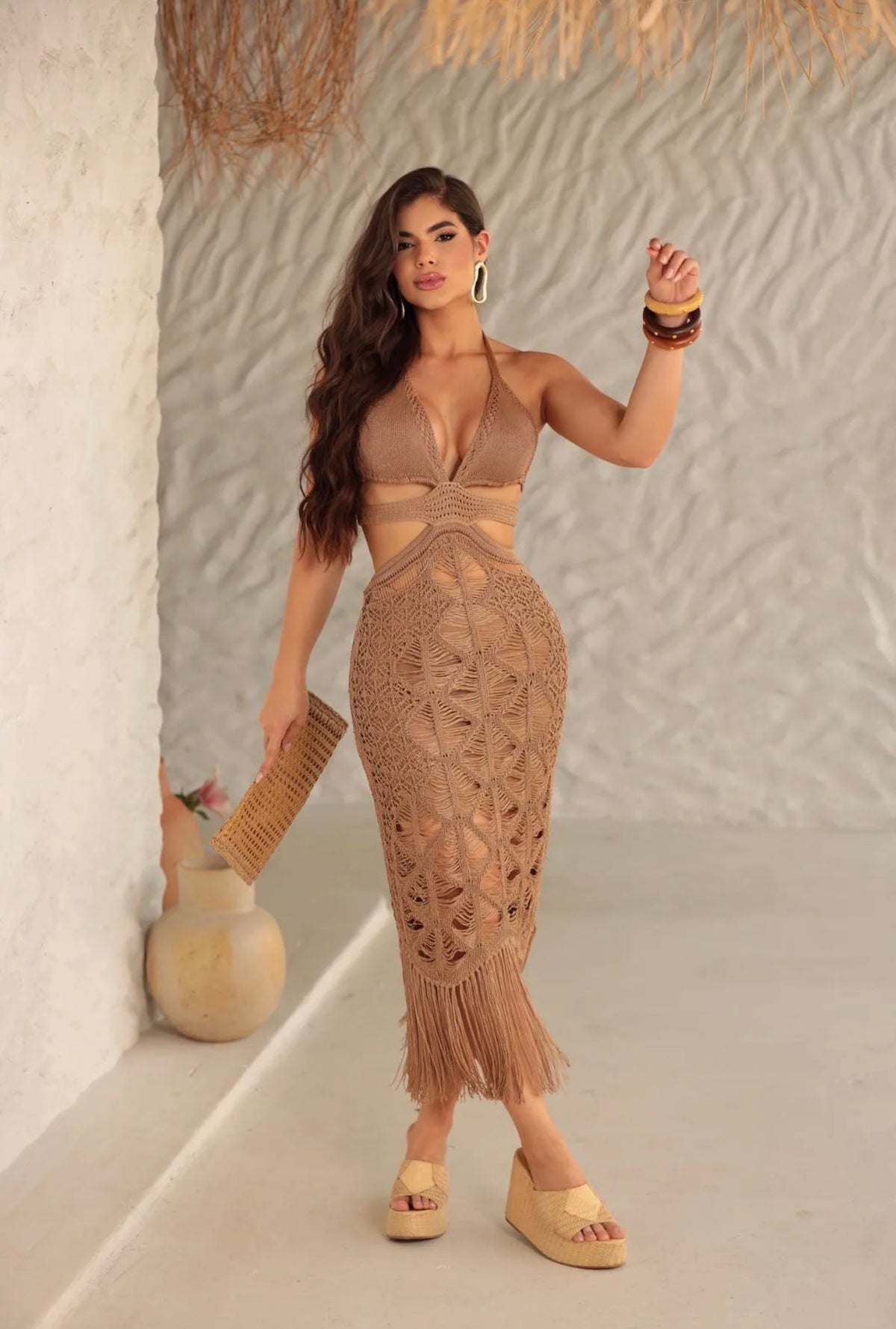 Angra Crochet Fringe Midi Dress