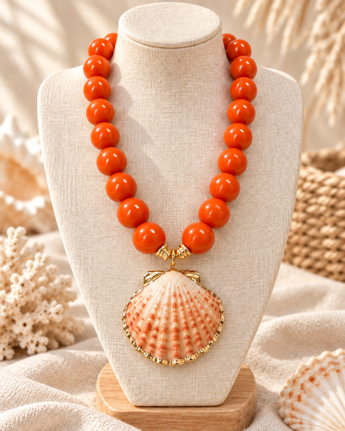 Terracotta Coastal Shell Statement Necklace
