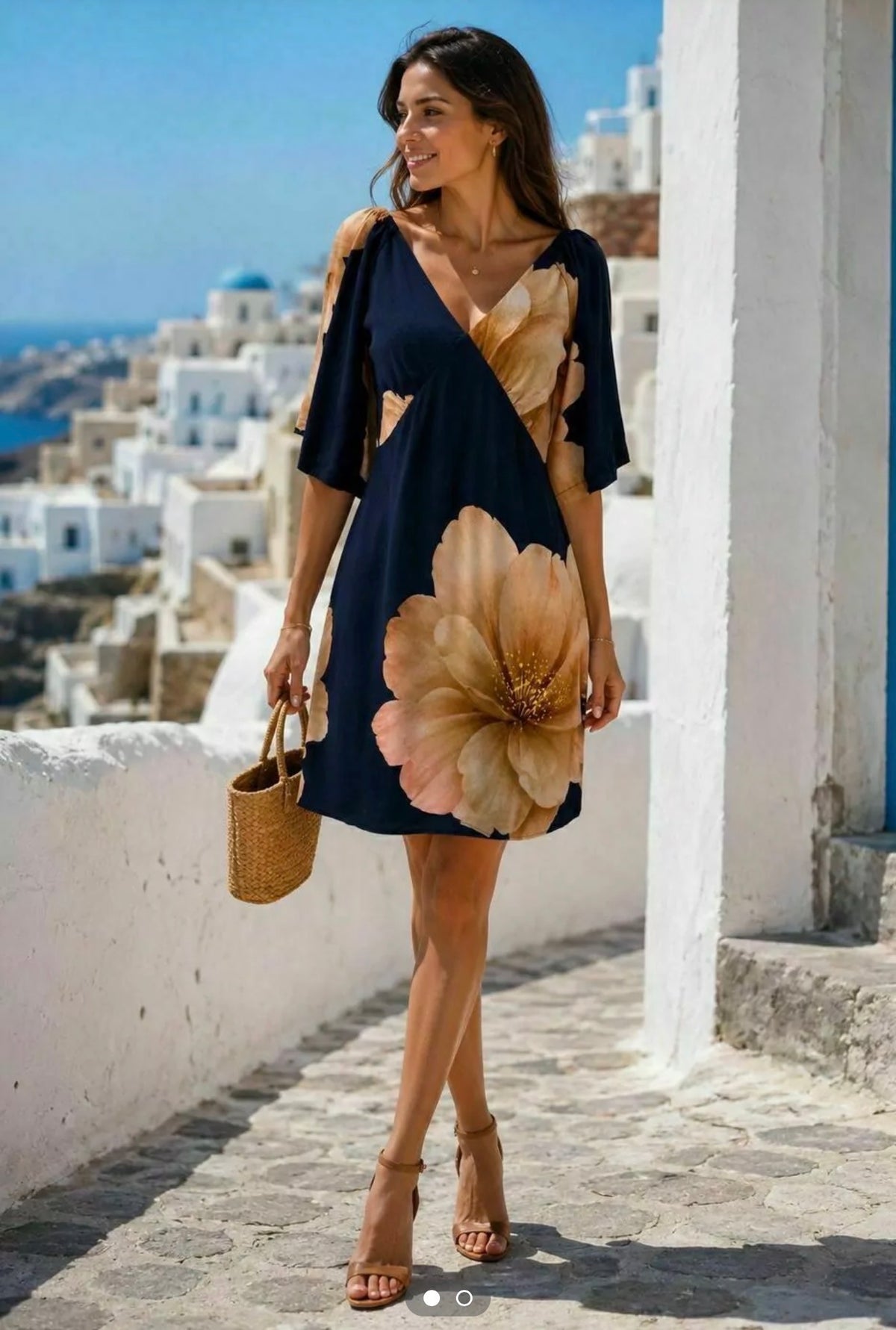 Navy Floral V-Neck Tunic Dress