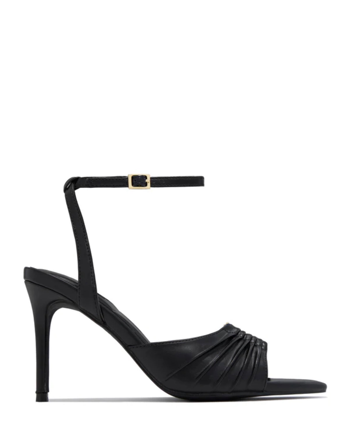 Ruched Ankle-Strap Heels with Gold-Tone Detail