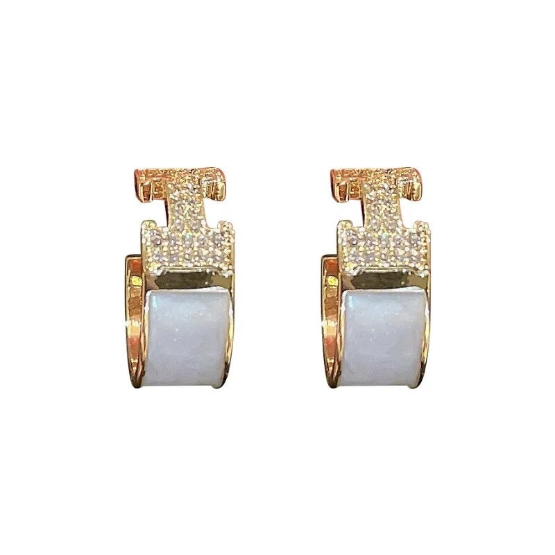 H letter CZ 18K Hoops earrings