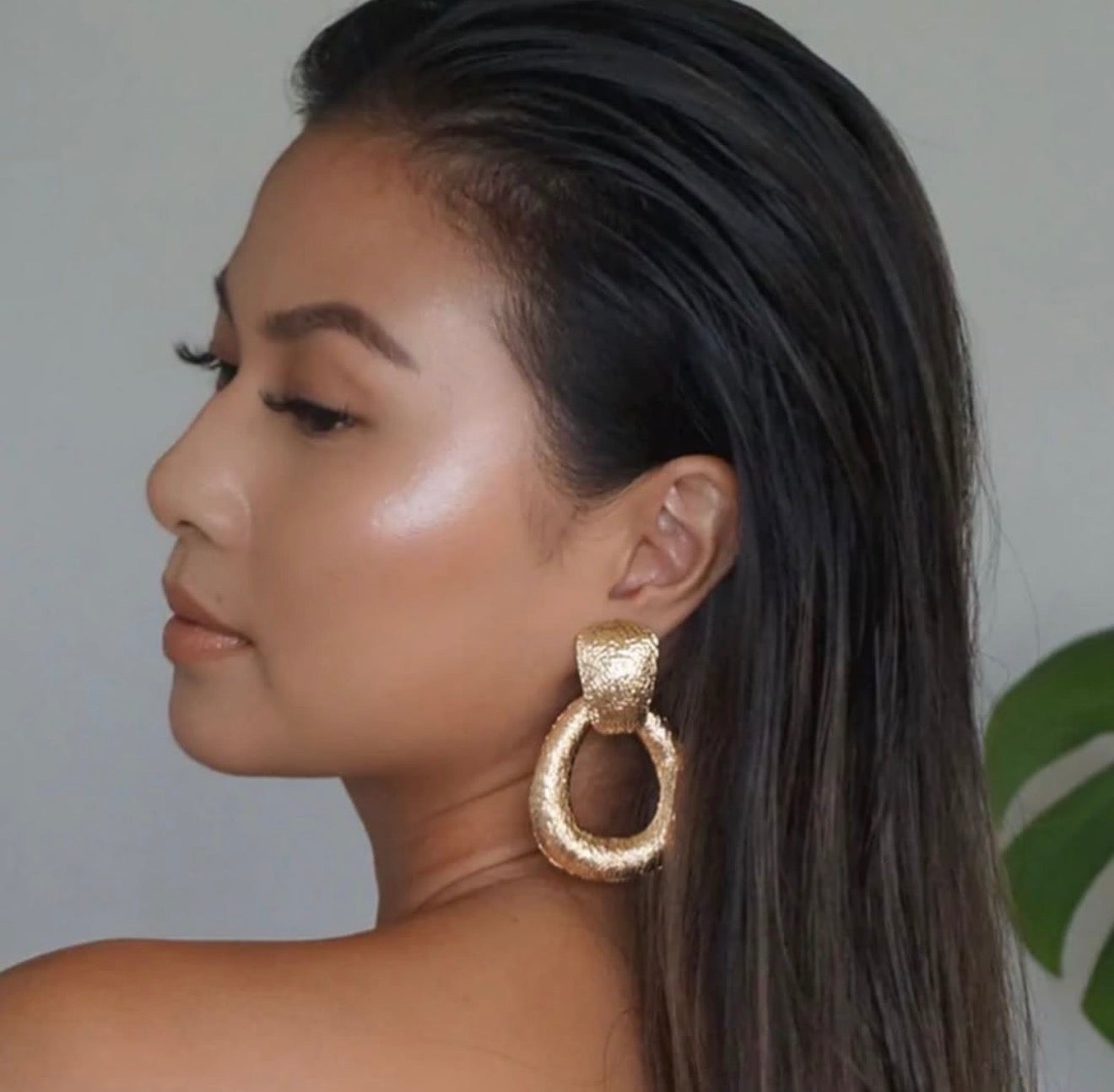 Gold Chunky Organic Earrings Dangle Statement