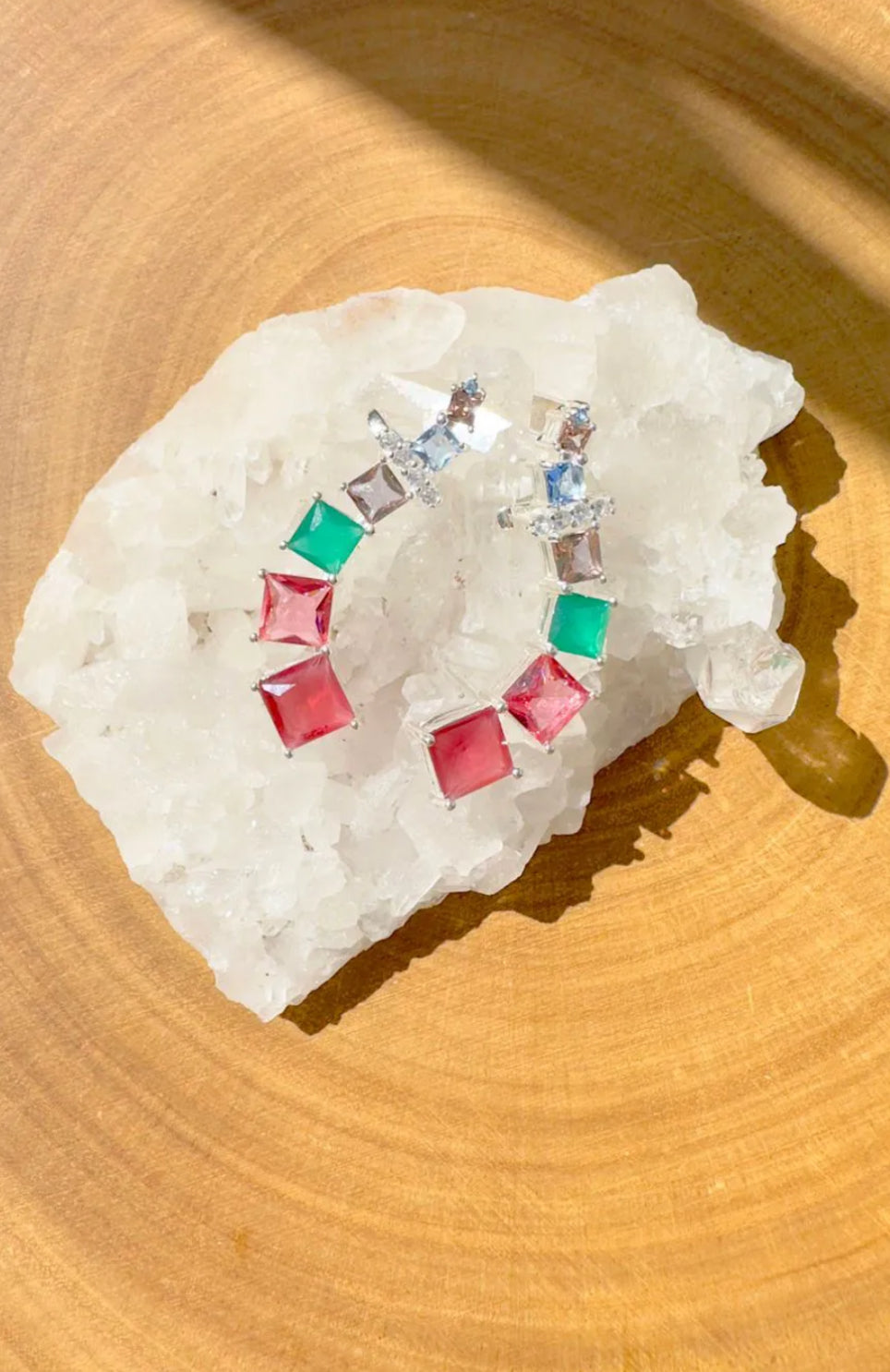 Ear Cuff Earrings with Colorful Crystals