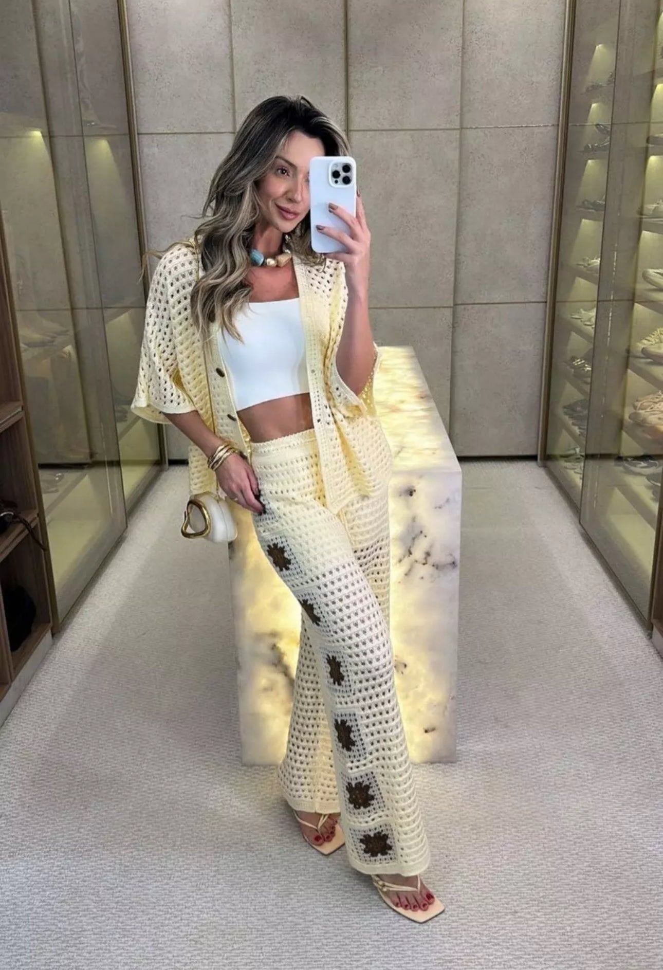 FLOWER KNITTED PANTS SET