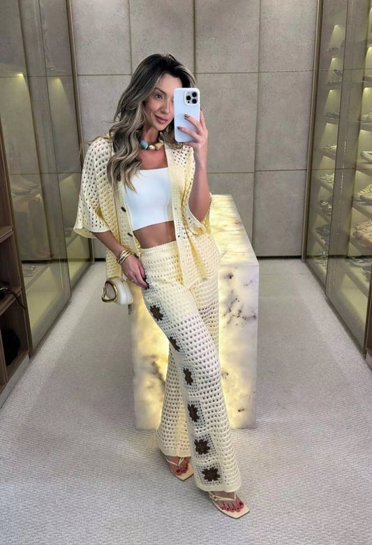 FLOWER KNITTED PANTS SET