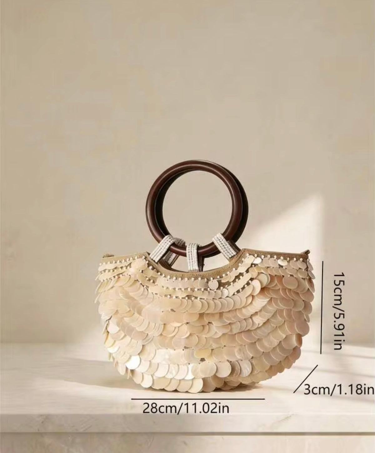 Sequin Embellished Ring Handle Bag