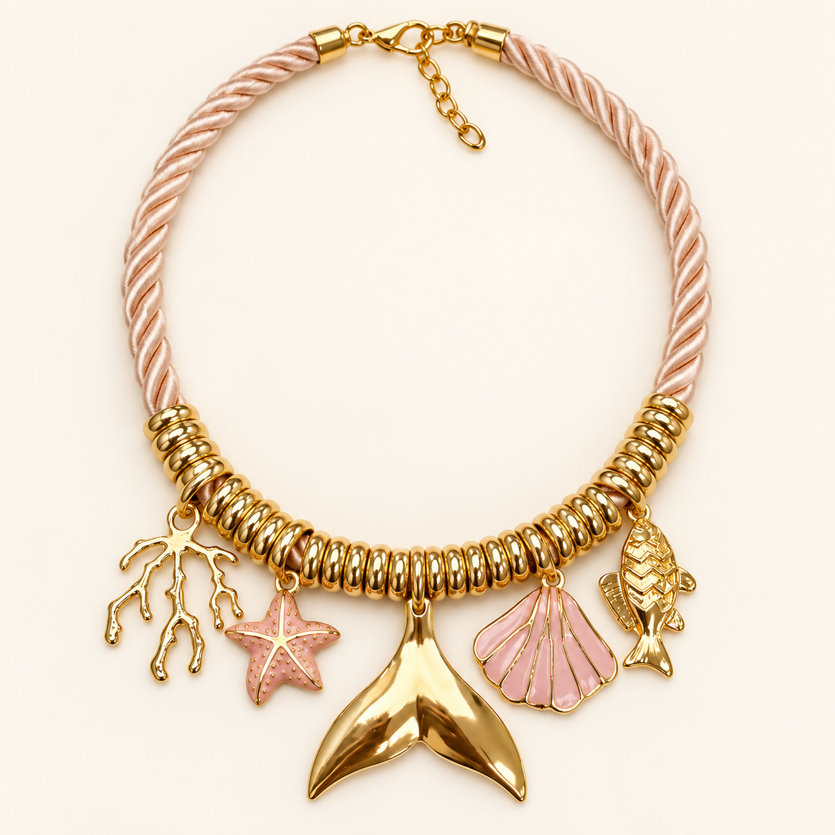 Blush Cord Mermaid Charm Necklace