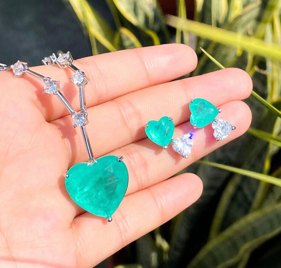 Paraiba Tourmaline Stub Earrings For Charm Lady With Heart Shape Gemstone 5A zircon Female Silver Fine jewelry gift