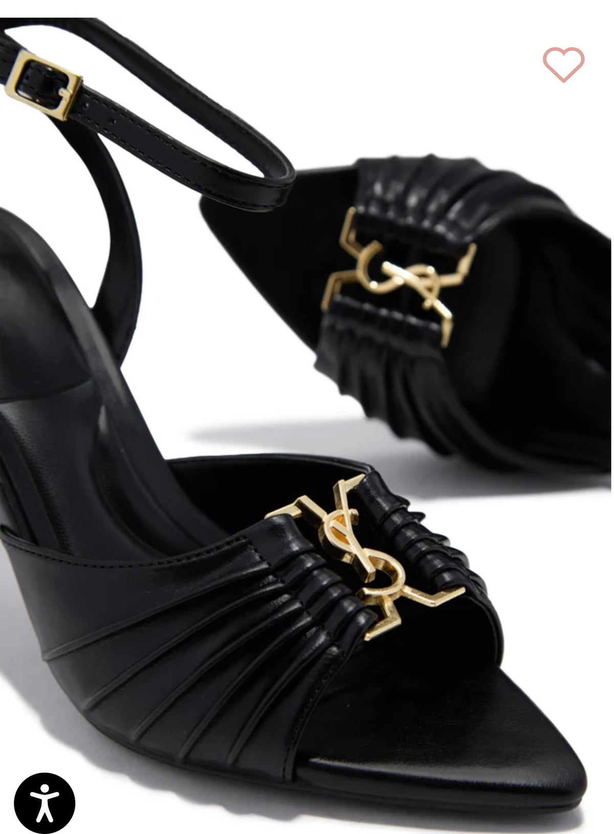 Ruched Ankle-Strap Heels with Gold-Tone Detail