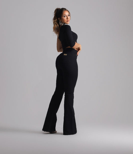 Slim fit flare leg black jeans Pants