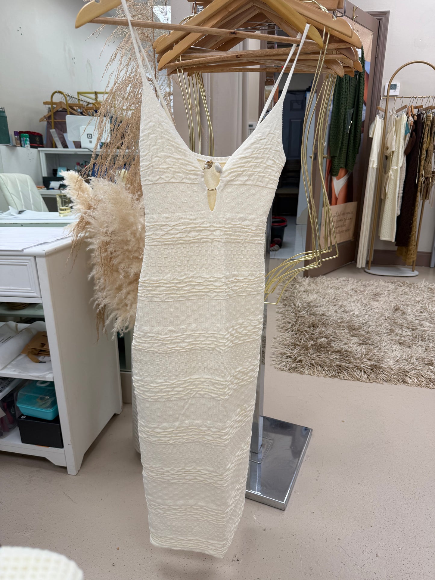 Ariane Cream Sculpt Midi Dress