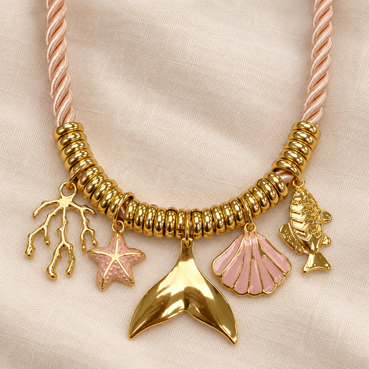 Blush Cord Mermaid Charm Necklace