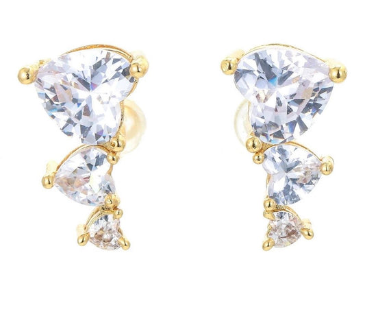 TRENDY CUBIC ZIRCONIA 3 HEART STUD EARRING