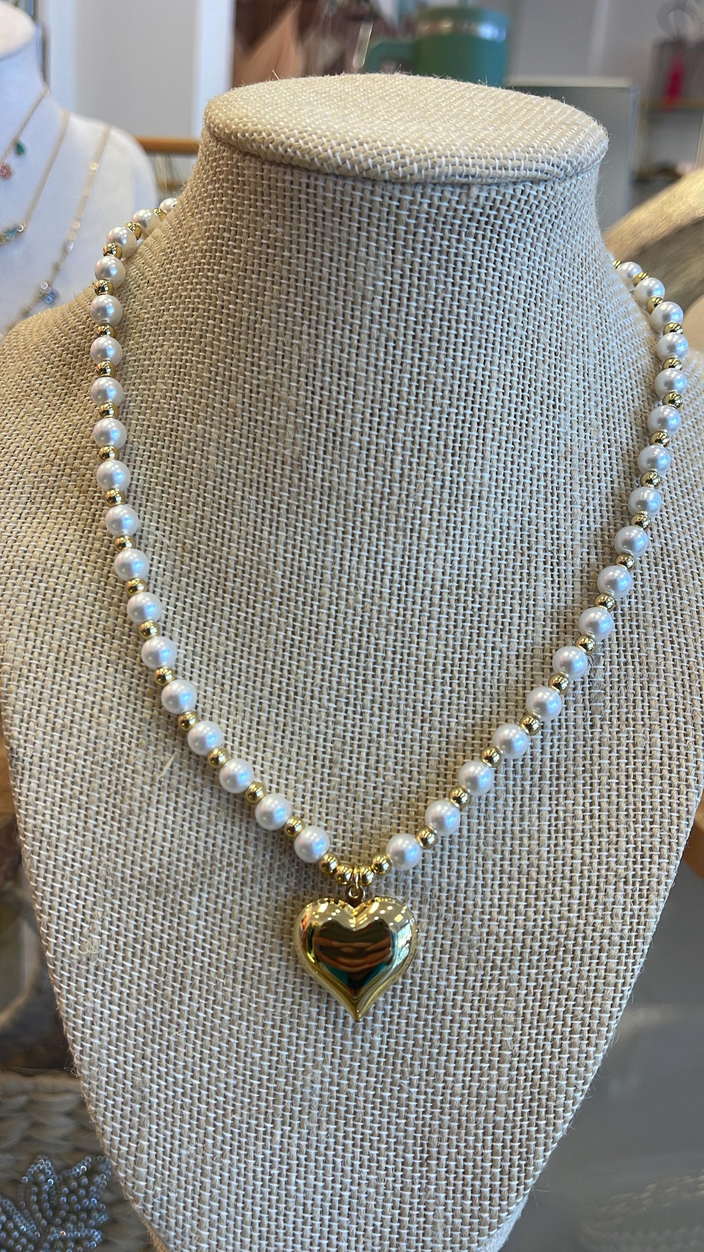 Pearl  Jewelry heart Beads Chain Necklace