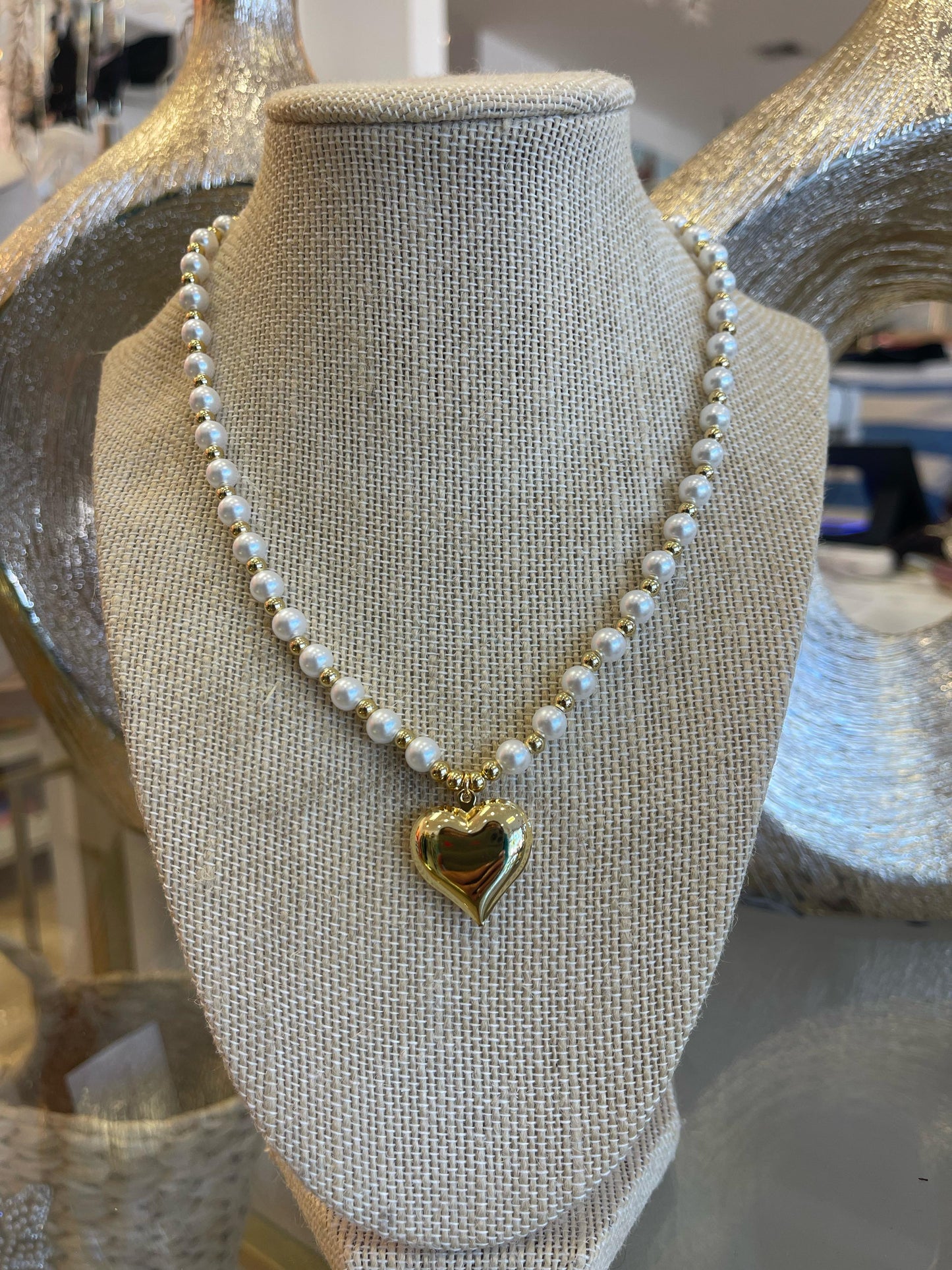 Pearl  Jewelry heart Beads Chain Necklace