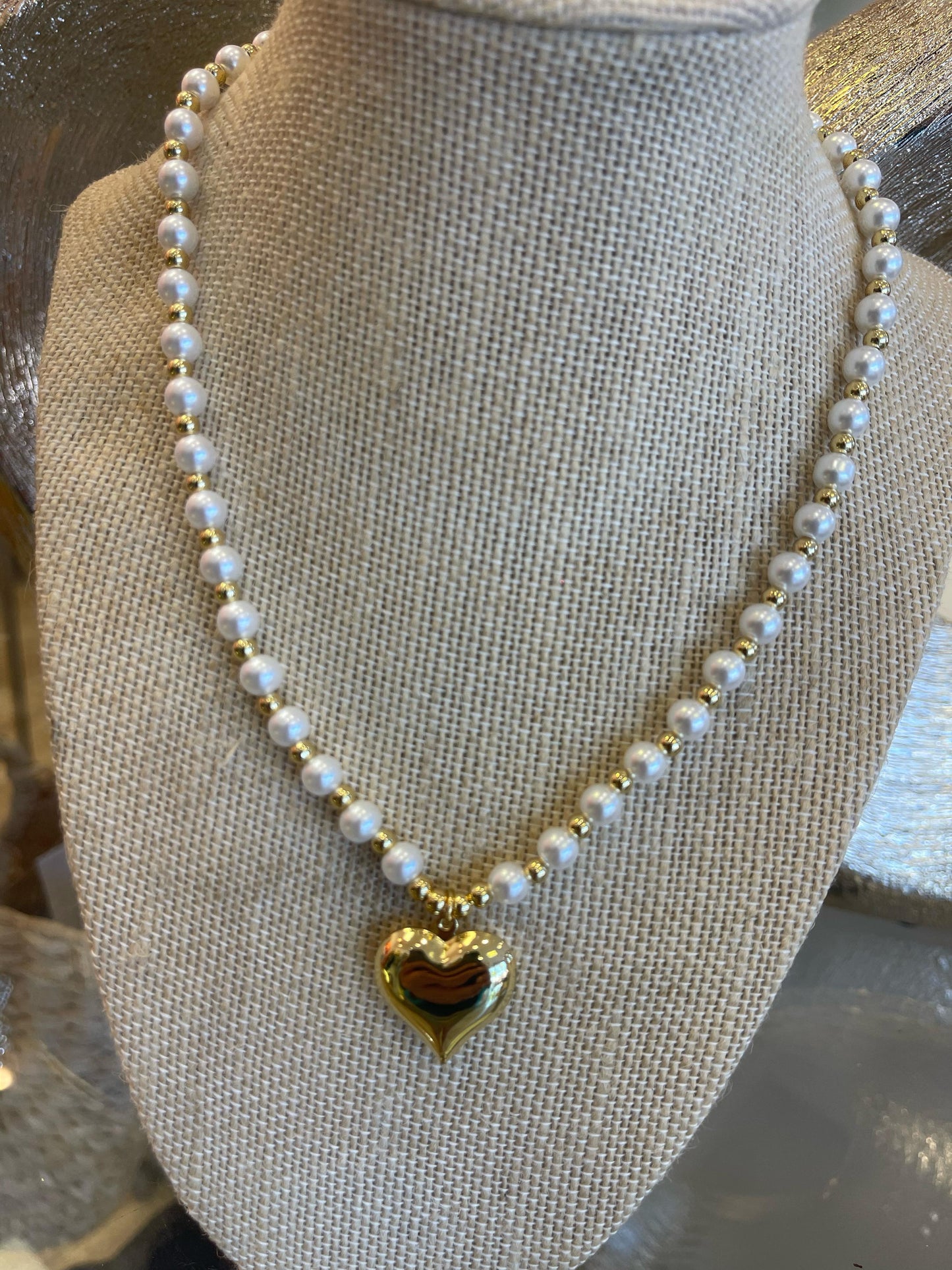 Pearl  Jewelry heart Beads Chain Necklace