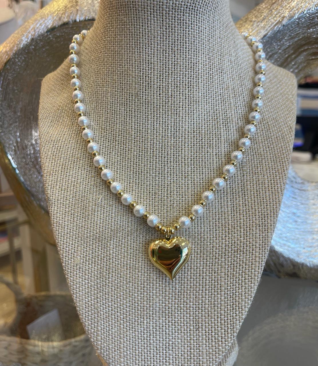 Pearl  Jewelry heart Beads Chain Necklace