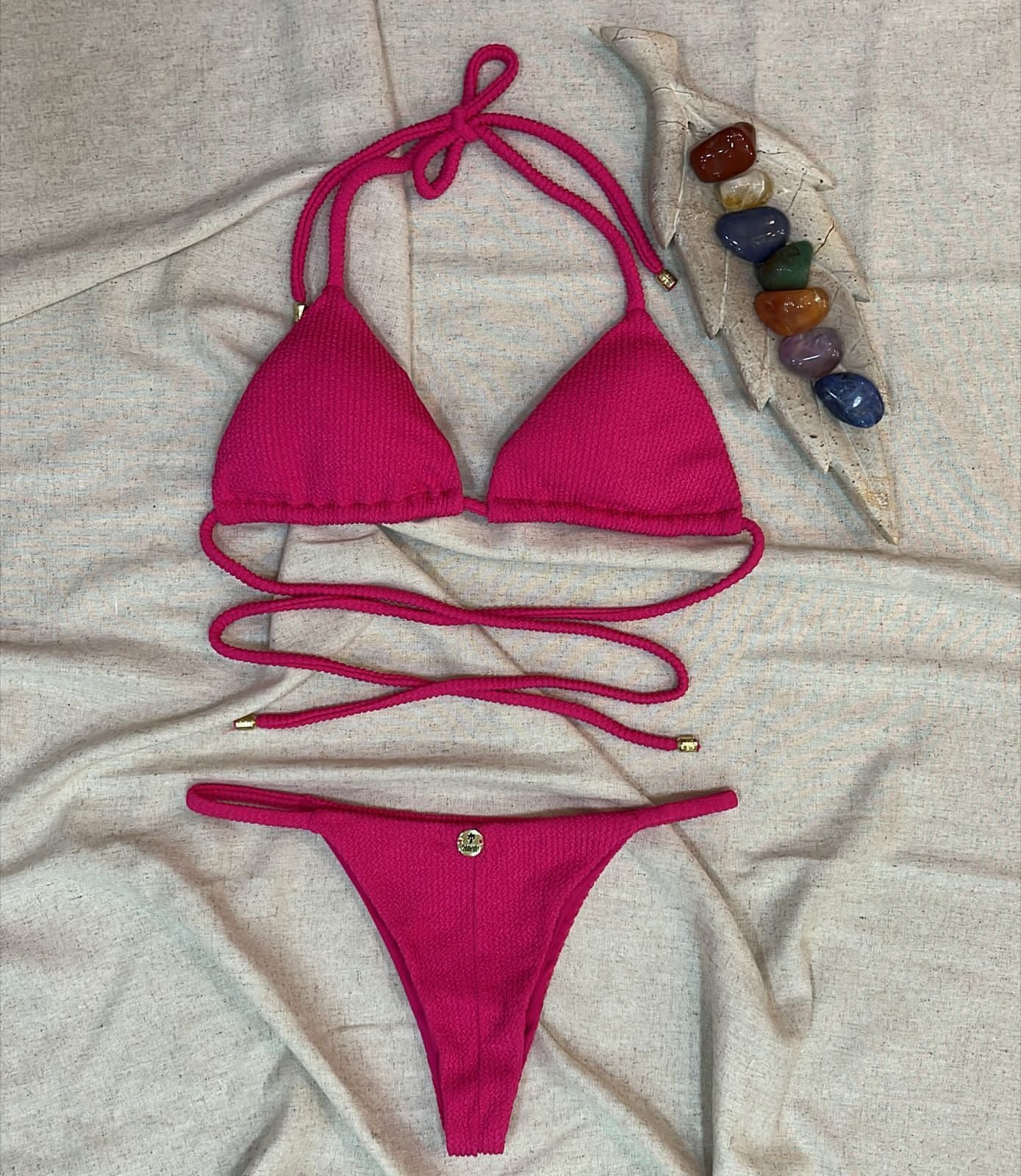 Crepe tanning Thong Bikini Bottom Triangle Top Bikini SET