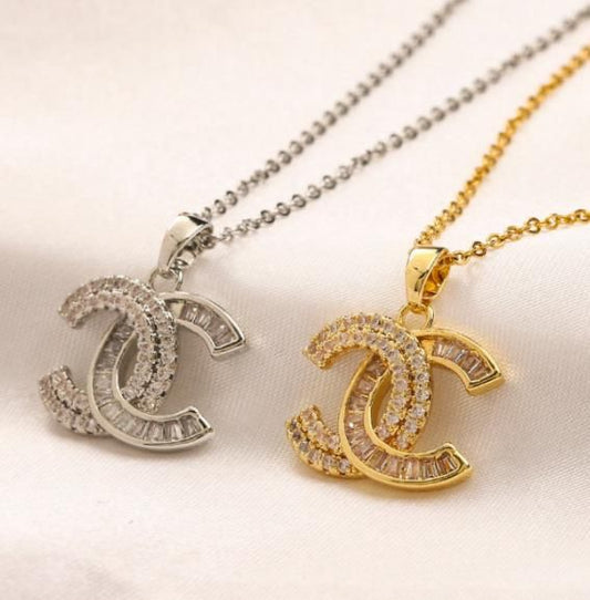 Fancy CC Pendant Cz Stones  Chain Gold plated