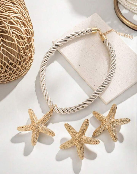 Starfish  Necklace Beach Earrings Braided Rope Choker Summer Jewelry