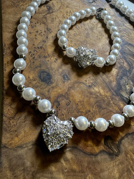 LOVERS PEARL NECKLACE BRACELET SET