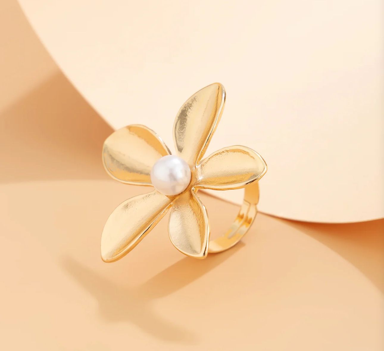 flower stainless steel  pearl ring