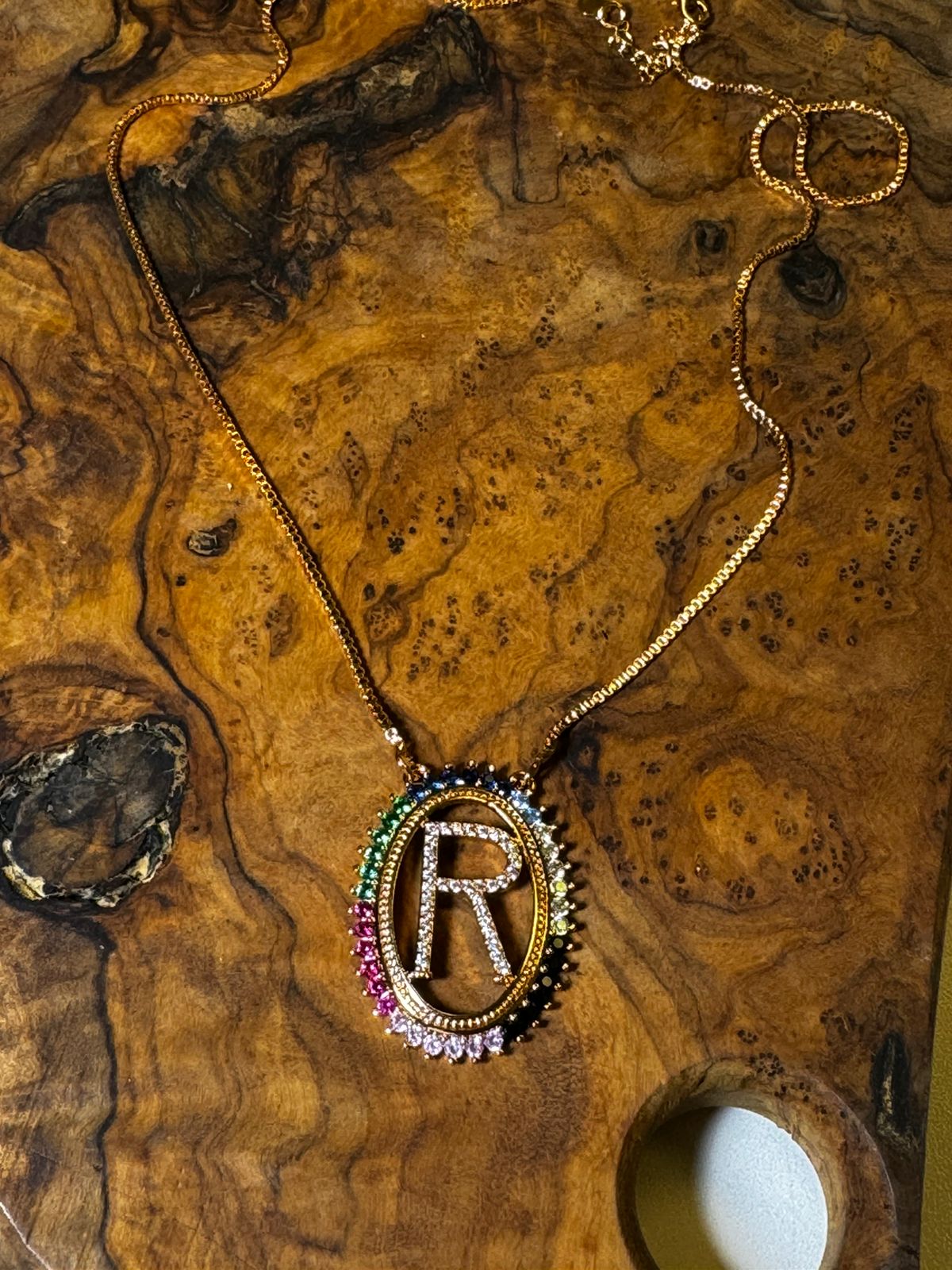 RAIMBOW PAVE LETTER NECKLACE