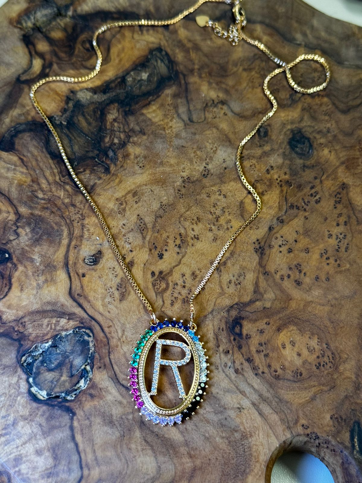 RAIMBOW PAVE LETTER NECKLACE