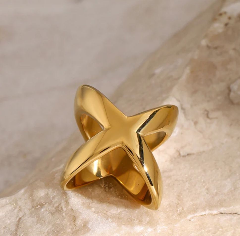 Gold Crossover Ring Bold Modern X Design Luxury RING