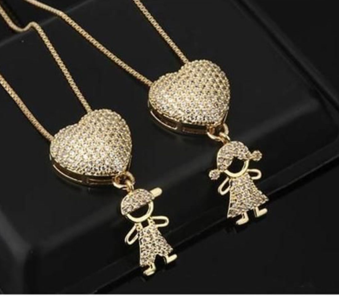 Family Necklace gold plated cubic zirconia boys and girls