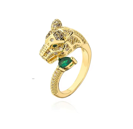 Leopard ADJ  Rings Cz GREEN STONE