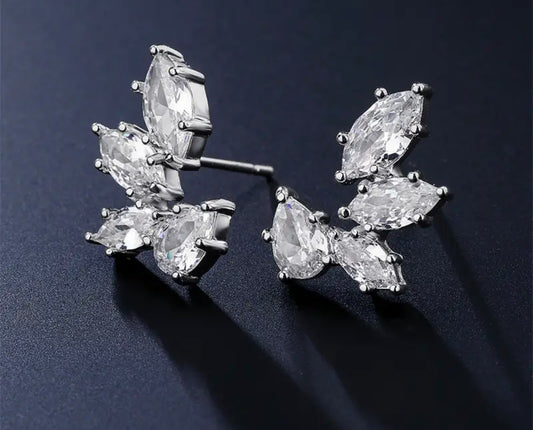 Fashion Leaf Zircon Wedding Earrings for Women White Gold Color Marquise Crystal Bridal Earring Party Jewelry Gift