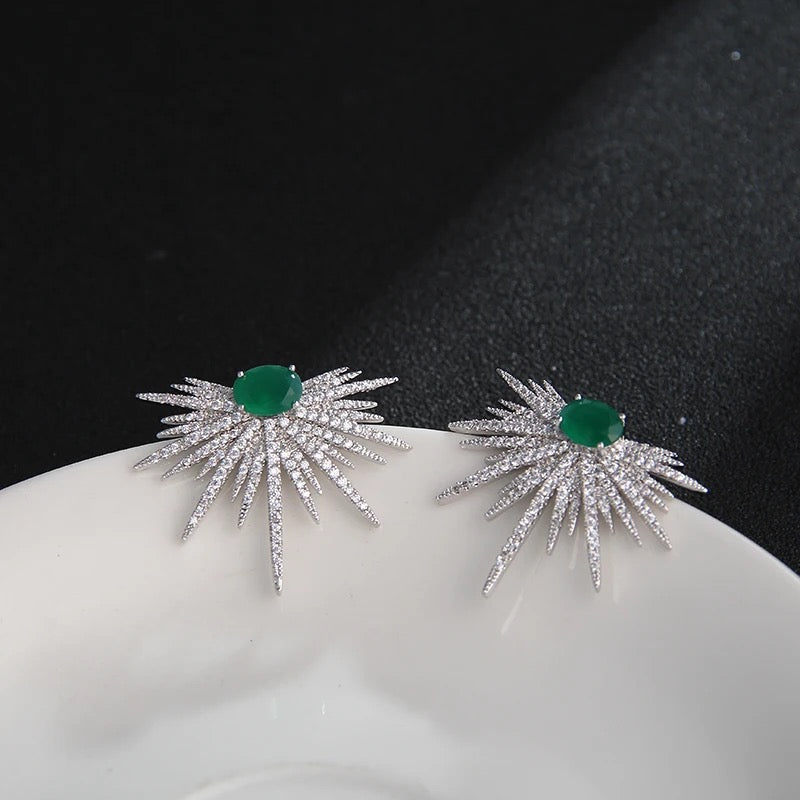 Silver fashion green Color  Luxury Stud Earrings with Bling Zircon Stone for Women Fashion Jewelry Emerald Earrings