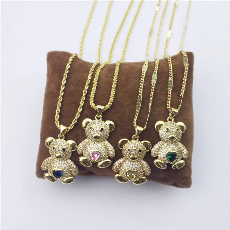 Fashion Hip Hop Teddy Bear Women Pendant Copper Micro-inlaid Zircon Love Bear Pendant Necklace Cute Pendant Accessories