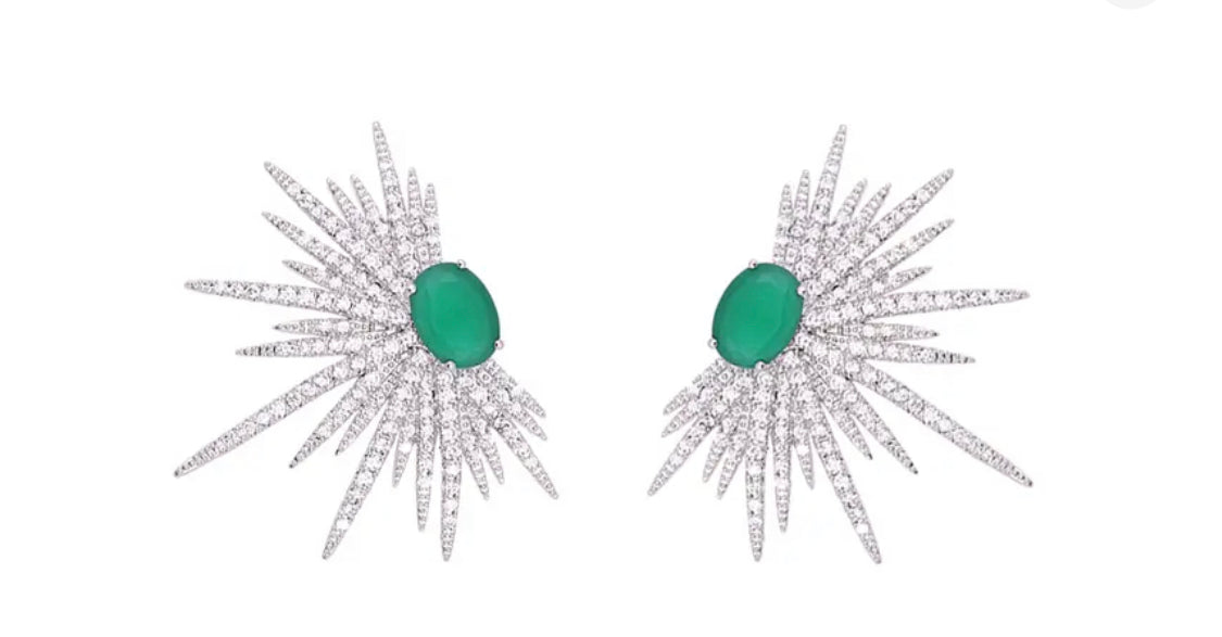 Silver fashion green Color  Luxury Stud Earrings with Bling Zircon Stone for Women Fashion Jewelry Emerald Earrings