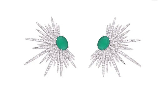 Silver fashion green Color  Luxury Stud Earrings with Bling Zircon Stone for Women Fashion Jewelry Emerald Earrings