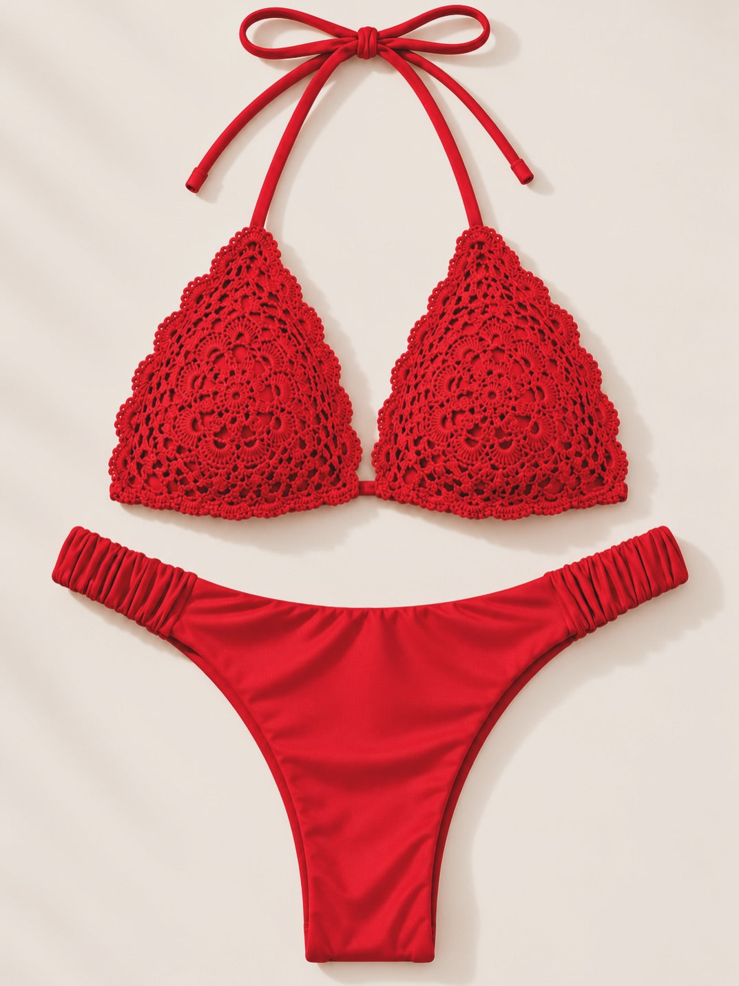 Red Crochet Triangle Bikini Set