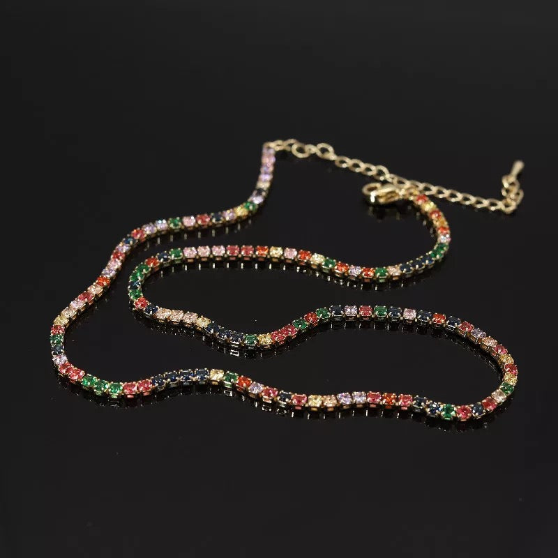 Rainbow CZ Tennis Necklace